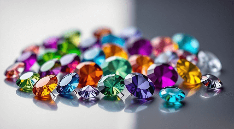 Colorful lab-grown diamonds displayed on a reflective surface, showcasing their brilliant hues and ethical appeal.