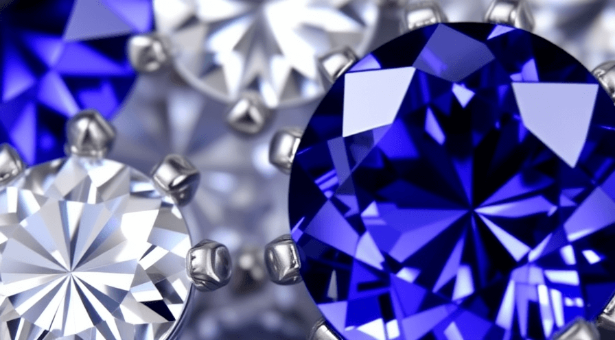 Gros plan de tanzanite éblouissante et de pierres précieuses en diamant présentant leurs couleurs et brillants vibrants.