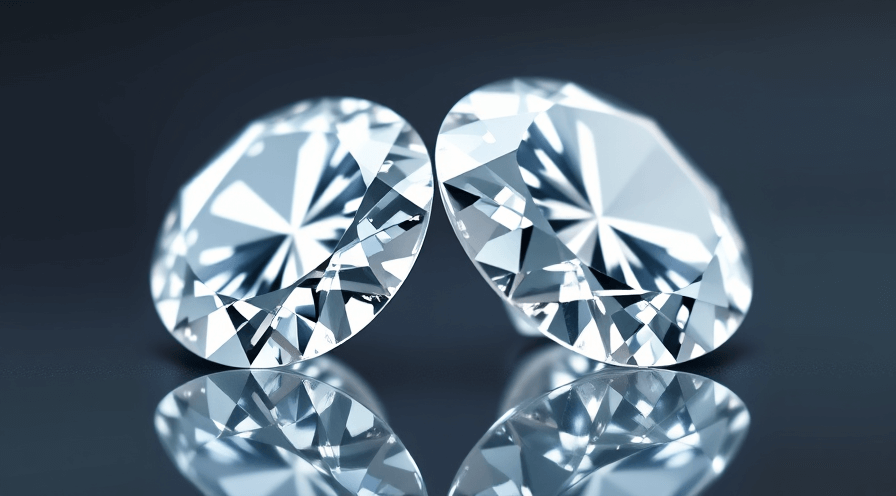 Close-up of two sparkling diamonds showcasing clarity and brilliance, representing lab-grown and natural diamonds.
