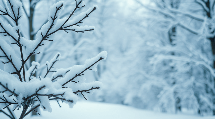 Met sneeuw bedekte takken in een winterlandschap, met de schoonheid van het sneeuwseizoen.