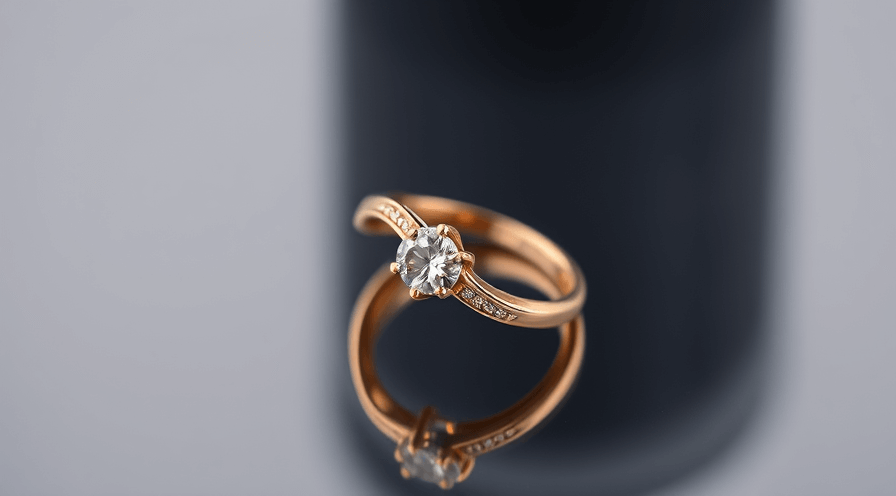 14K rose goudring met diamant op reflecterend oppervlak, met elegantie en kleurrijkdom.