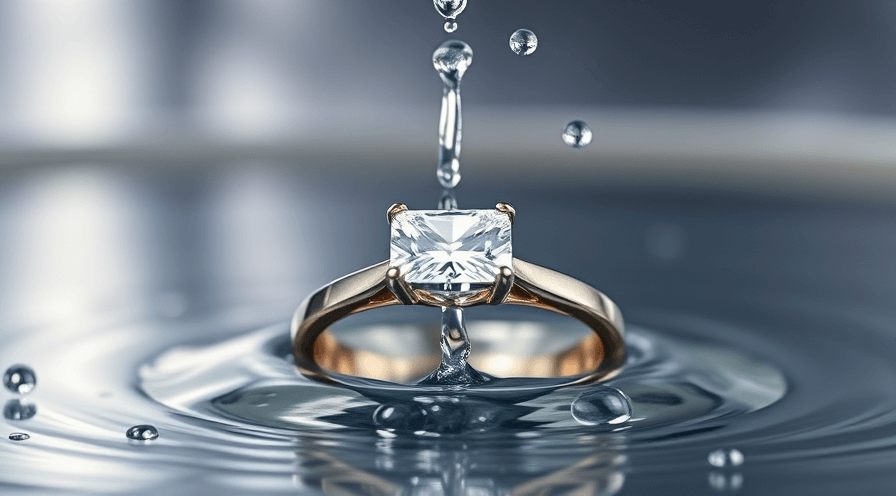 Verlovingsring met een diamant in waterdruppeltjes, symboliseert toewijding en zorg voor sieraden.