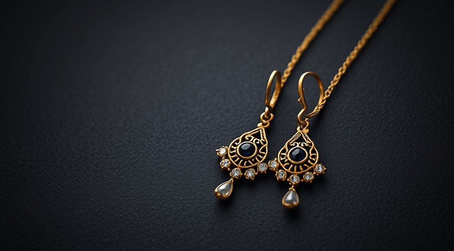 Elegante gouden oorbellen met ingewikkeld ontwerp, met zwarte stenen en sprankelende diamanten, belichaamde het vakmanschap van de Heirloom Quality.