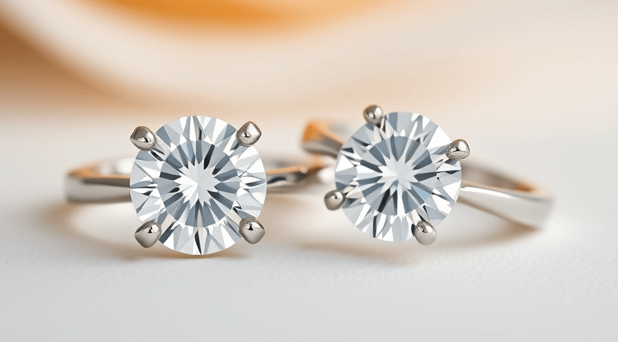 Twee diamanten verlovingsringen zij aan zij met platina en witte gouden tanden, die hun elegantie en ontwerp benadrukken.