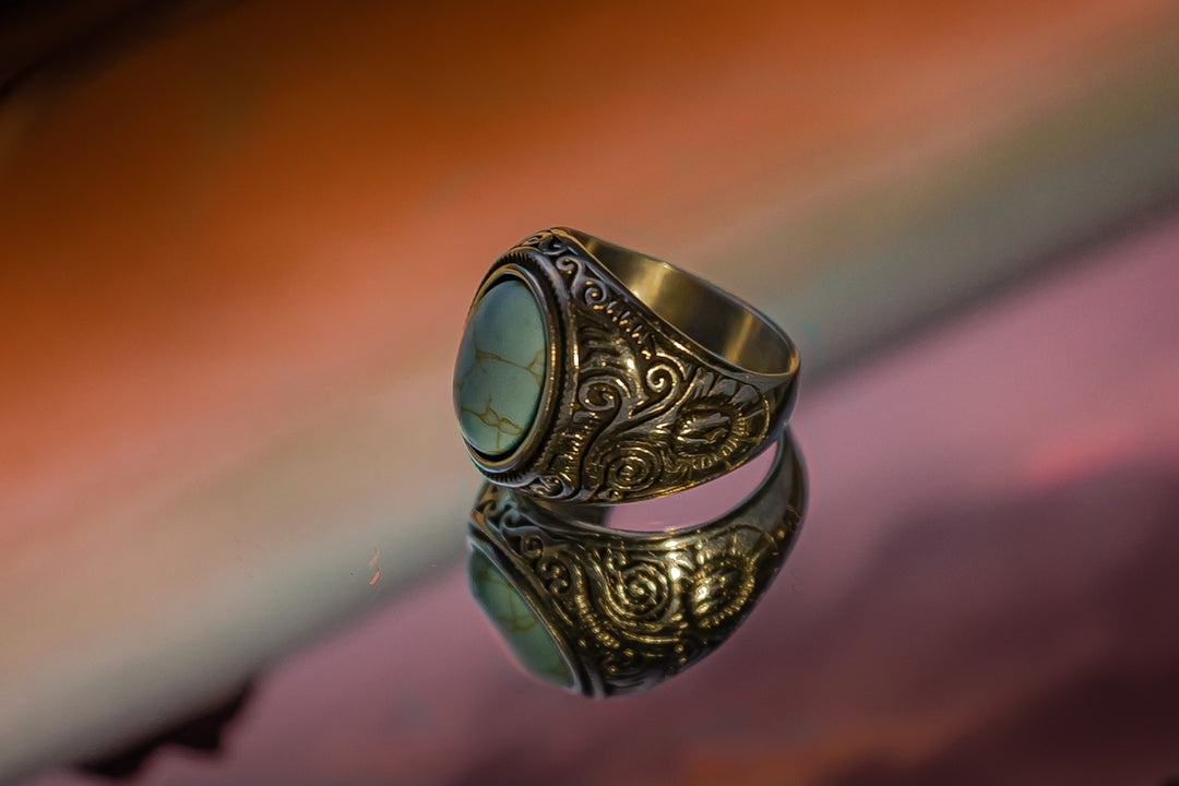a close up of a ring on a table