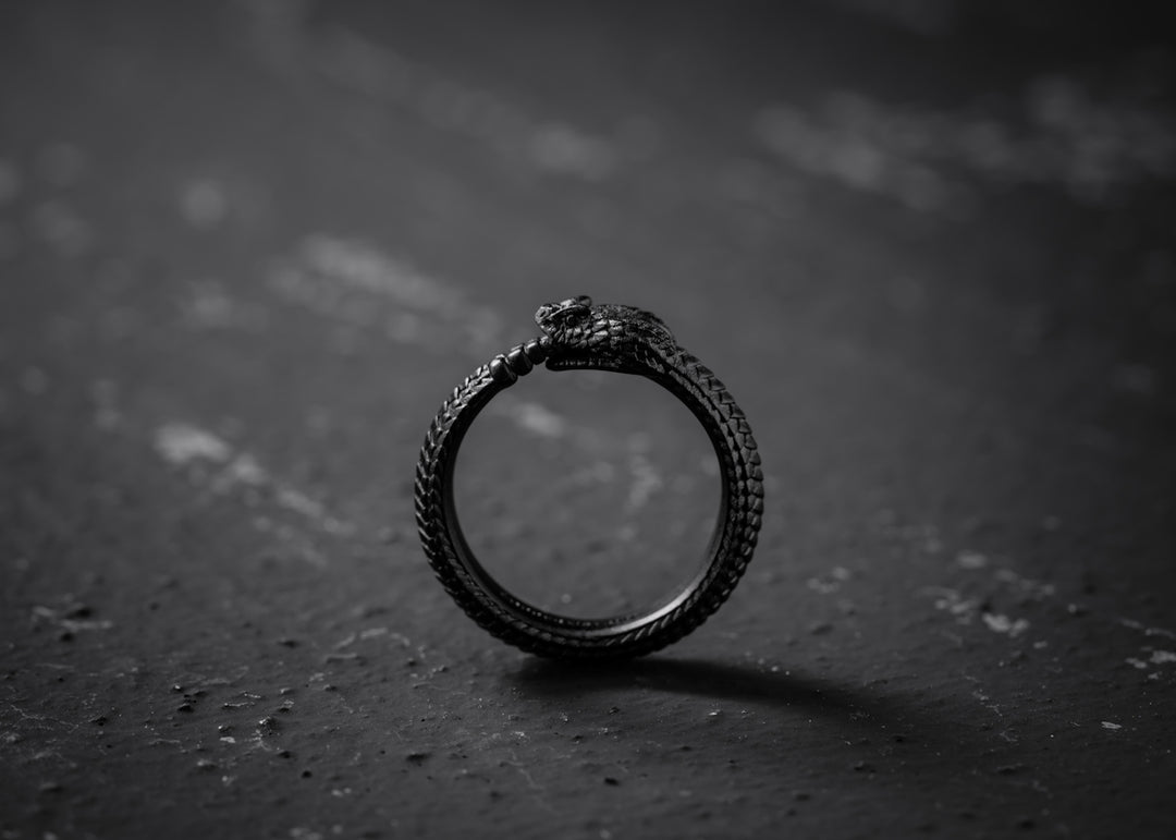 a black and white photo of a ring