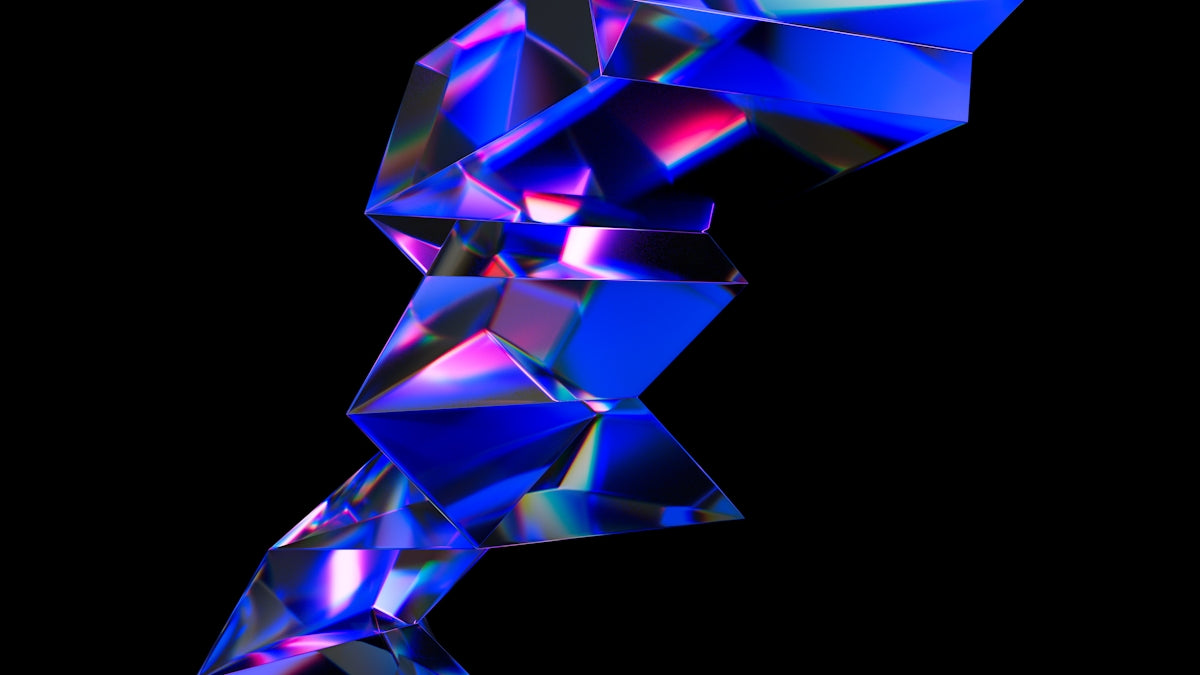 un oggetto blu e viola astratto su uno sfondo nero
