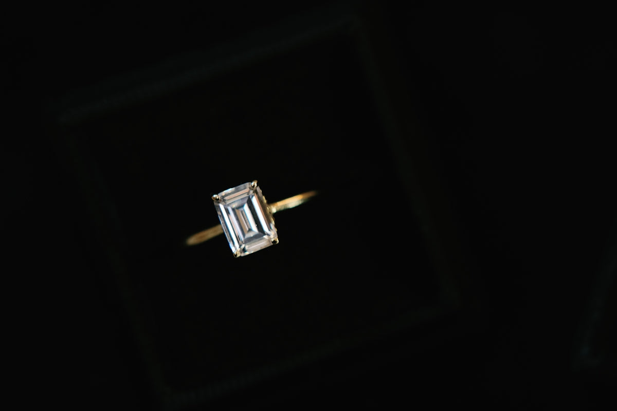 a close up of a diamond ring on a black background