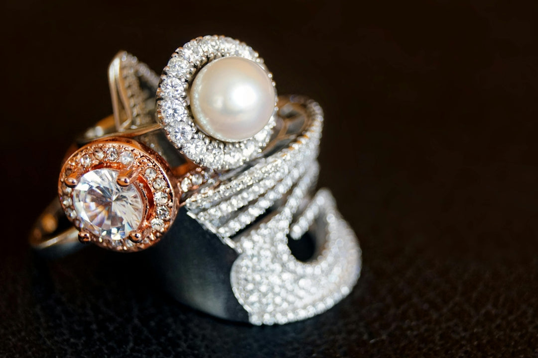 A close up of a ring on a table