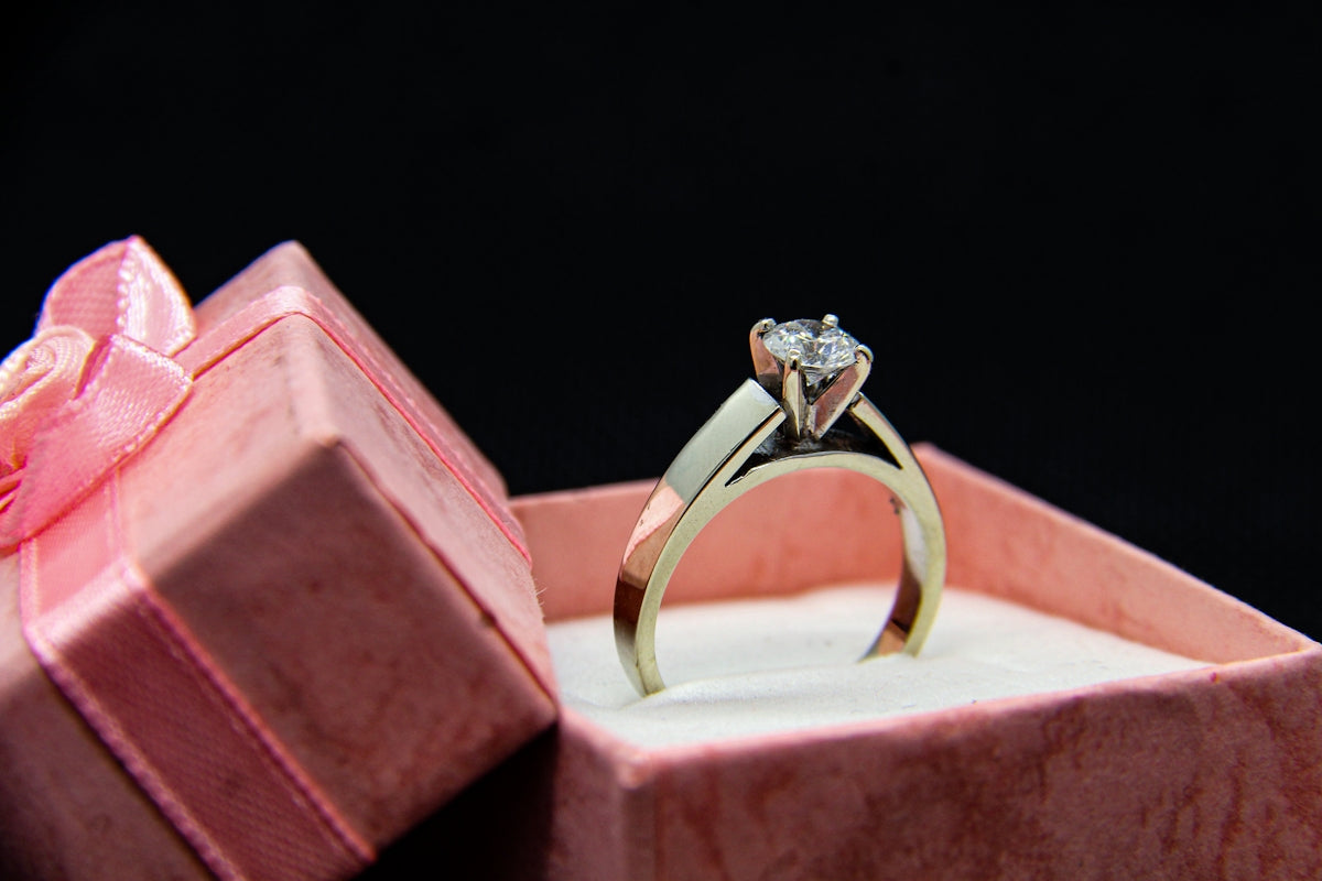 A pink box with a ring inside of it