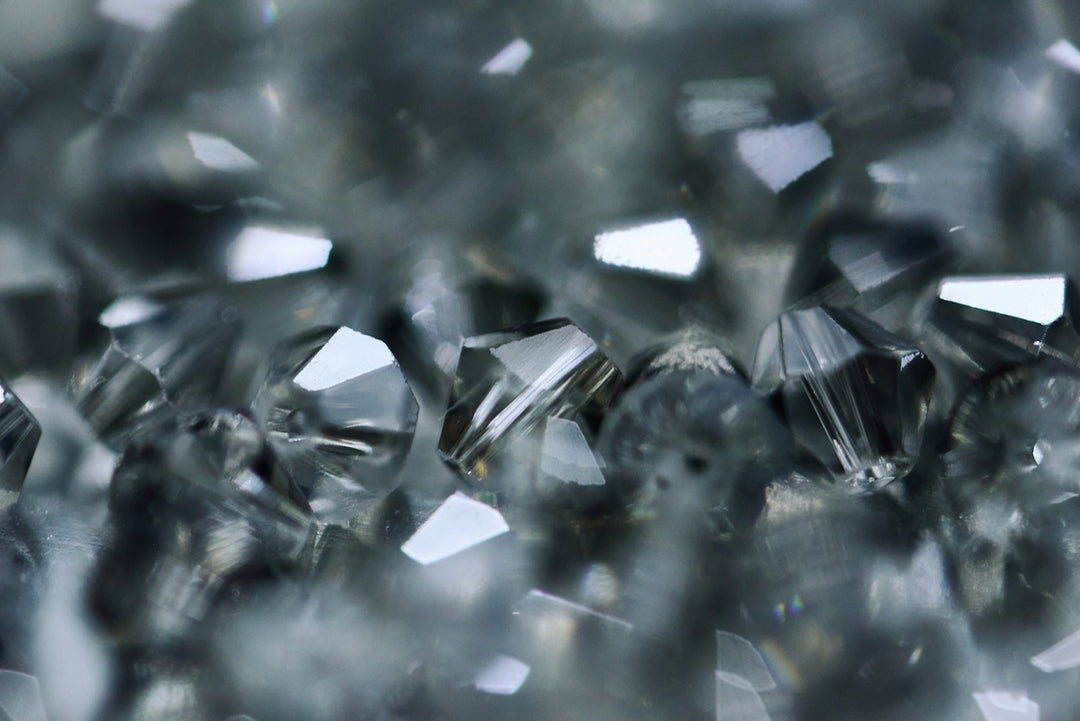 Crystals sparkle with light in a close-up shot.