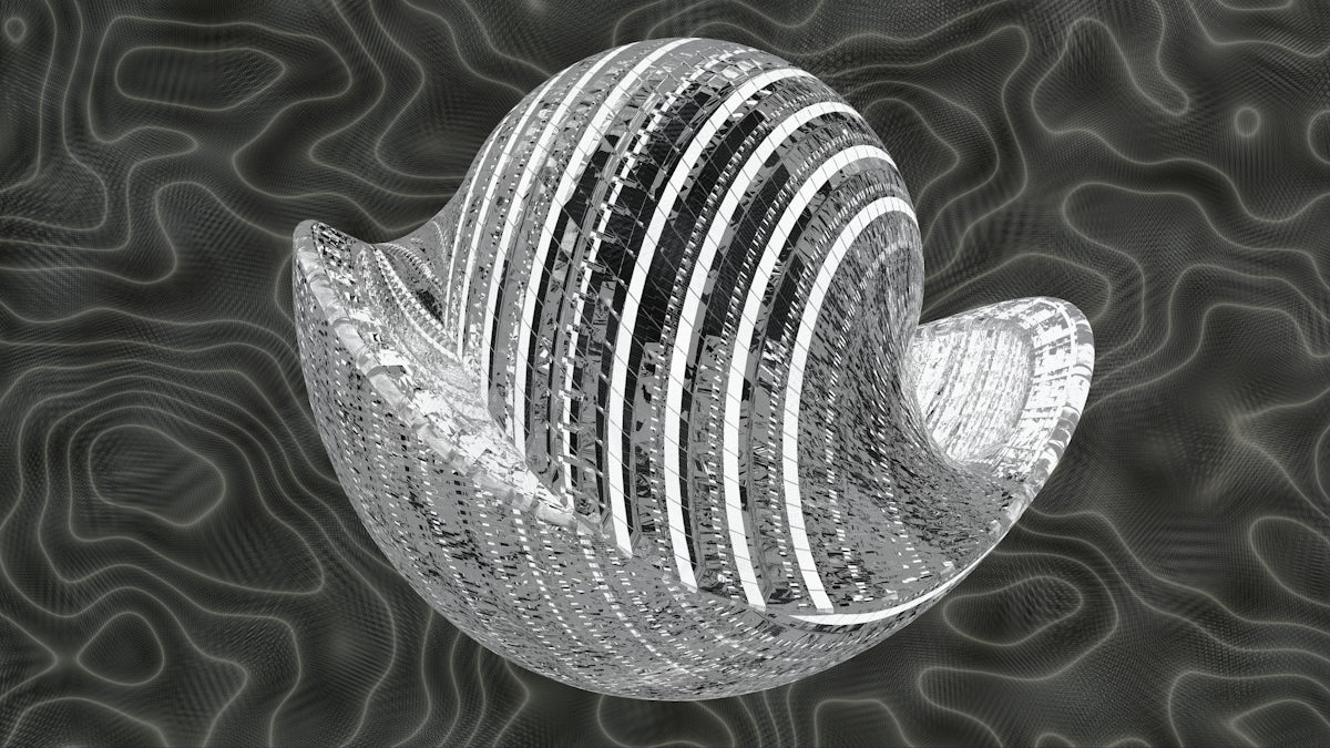 Abstract white sculpture with curved lines on dark background