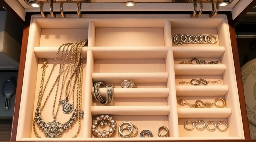 Netjes georganiseerde sieraden opbergdoos met delicate ketens, ringen en edelstenen om schade en verwarring te voorkomen.