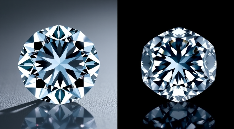 Vergelijking van lab-gekweekte diamant aan de linkerkant en natuurlijke diamant rechts, en benadrukt hun schoonheid en snit.