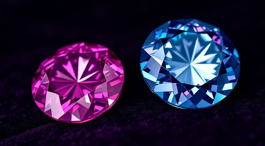 Close-up of pink and blue fancy color diamonds showcasing their vibrant hues and brilliance.