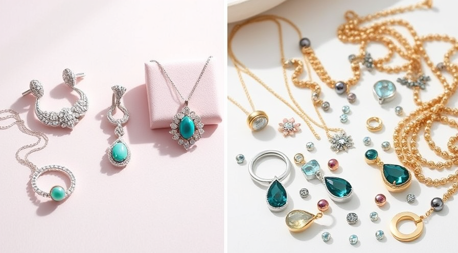 Elegant matching jewellery set with earrings and necklace contrasted with a mix-and-match collection of colorful accessories.
