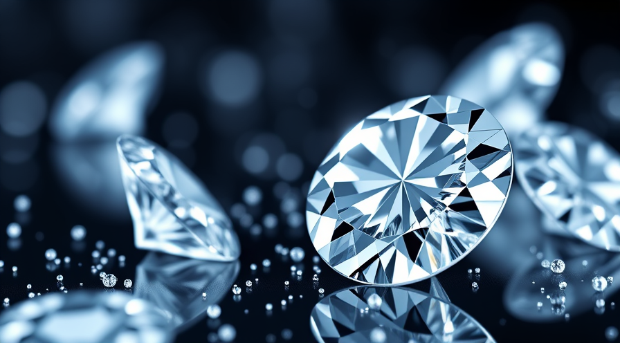 Close-up van sprankelende lab-gekweekte diamanten op een reflecterend oppervlak, wat hun duidelijkheid en schittering benadrukt.