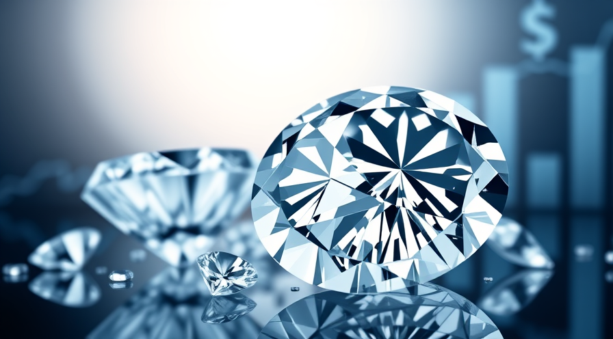Close-up van sprankelende lab-gecreëerde diamanten met een financiële grafiek op de achtergrond, waardoor waardebehoud symboliseert.