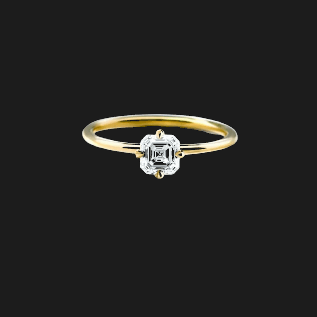 Anello Solitario Diamante Taglio Asscher Oro Giallo 18K Asscher