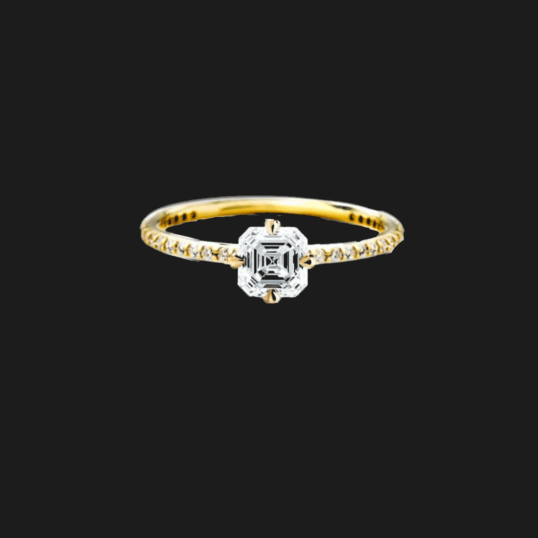Asscher Pavé Diamond Engagement Prsten 18K žuti zlatni Asscher