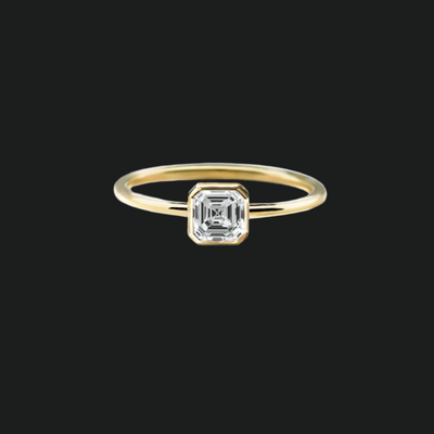 18K Yellow Gold Asscher Bezel Engagement Ring