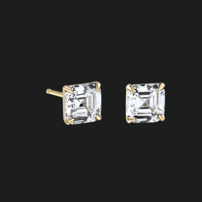 14K Yellow Gold Asscher Studs