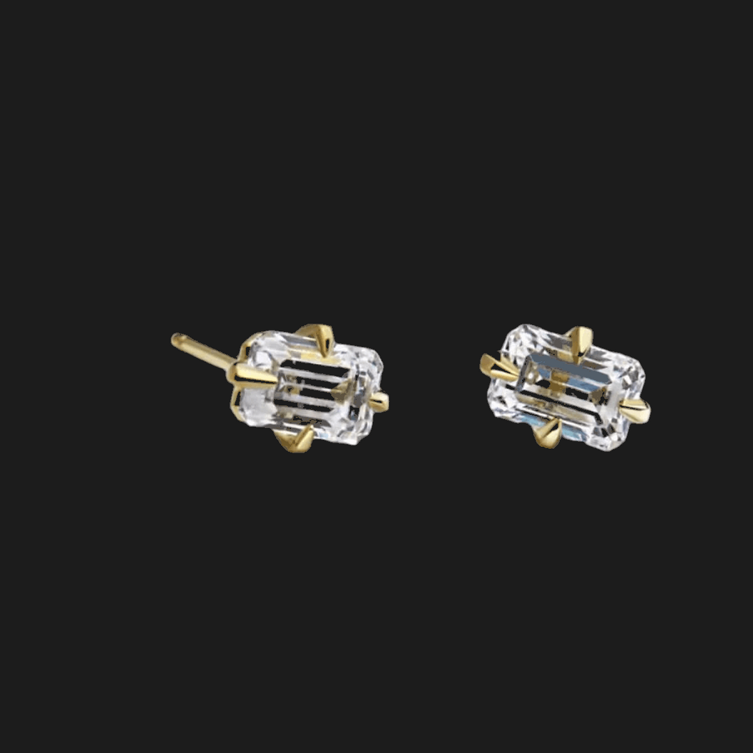 Emerald-Cut Diamond Stud Earrings 14K żółte złoto Emerald