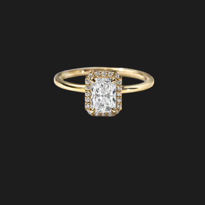 18K Yellow Gold Radiant Halo Engagement Ring