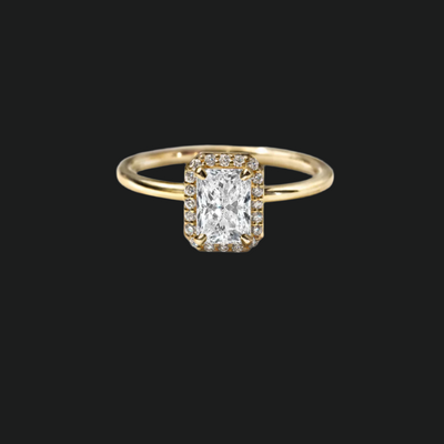 18K Yellow Gold Radiant Halo Engagement Ring