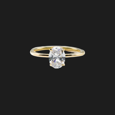 18K Yellow Gold Oval Hidden Halo Pave Engagement Ring