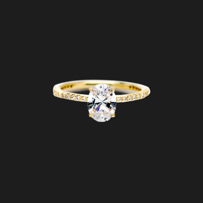 18K Yellow Gold Oval Pave Solitaire Engagement Ring