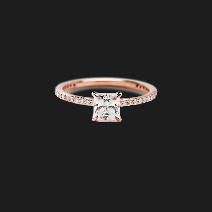 Asscher Pavé Diamond Engagement Prsten 18K ružičasta zlatna princeza