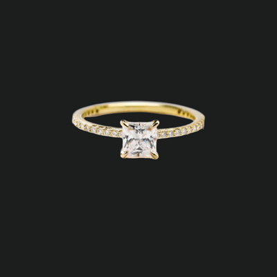 18K Yellow Gold Princess Pave Solitaire Engagement Ring