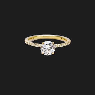 18K Yellow Gold Round Pave Solitaire Engagement Ring