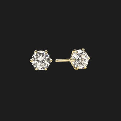 14K Yellow Gold Round 6 Prong Stud