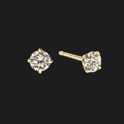 14K Yellow Gold Round Diamond 4 Prong Stud