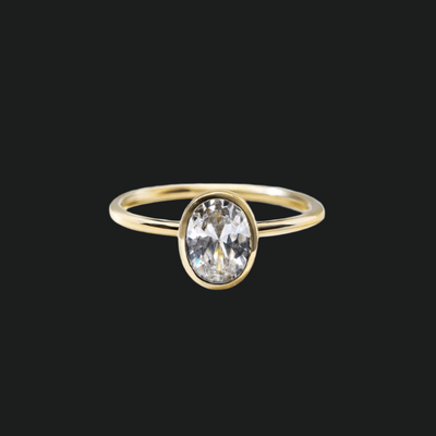 18K Yellow Gold Bezel Oval Diamond Engagement Ring