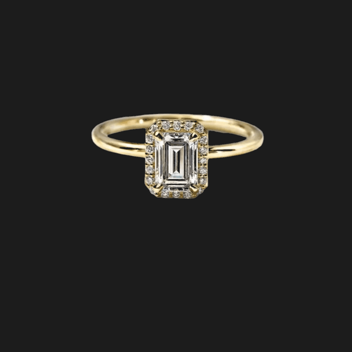 Radiant Halo Diamond Engagement Ring 18K Yellow Gold Emerald