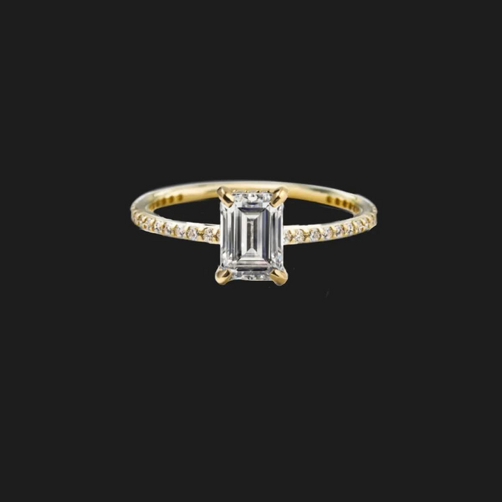 Asscher Pavé Diamond Engagement Prsten 18K žuti zlatni Emerald