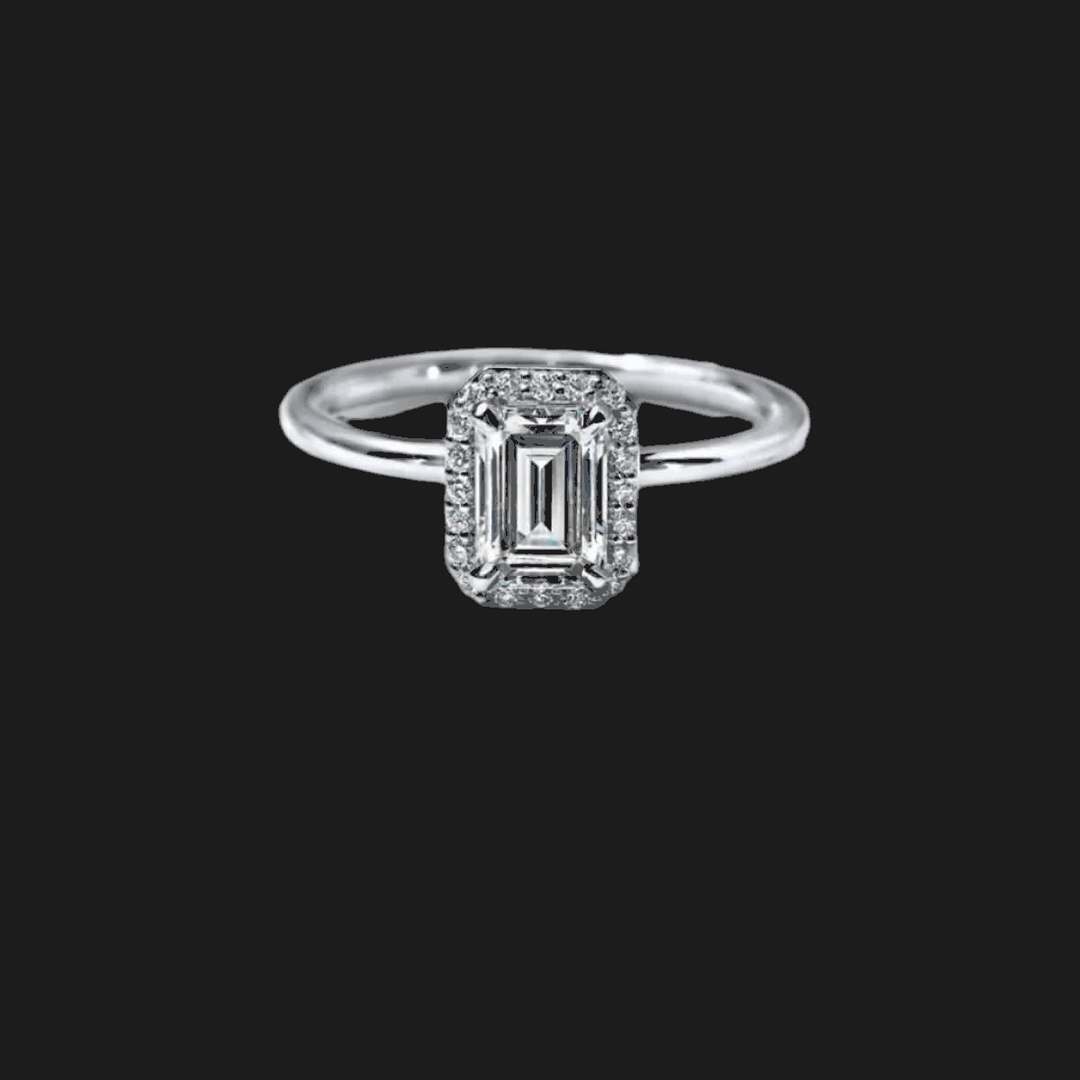 Radiant Halo Diamond Engagement Ring Emerald