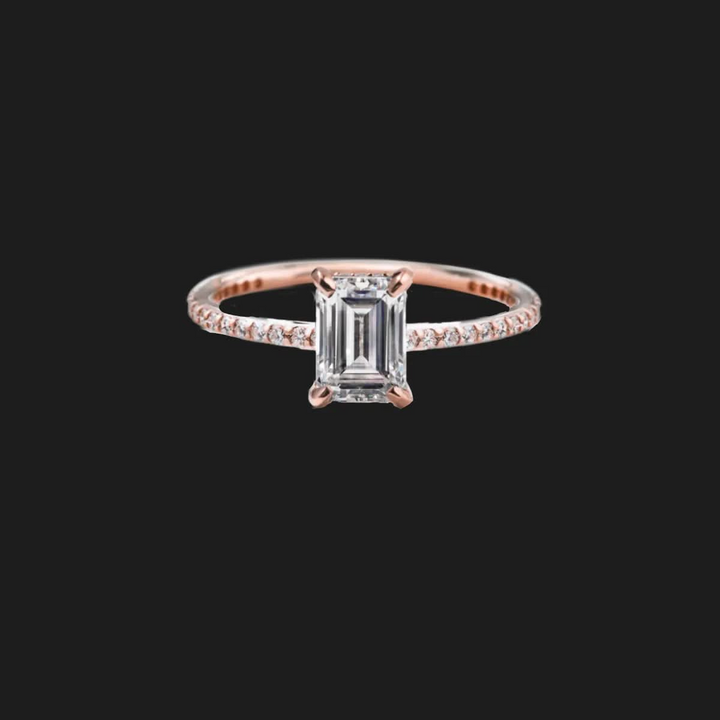 Asscher Pavé Diamond Engagement Prsten 18K ružičasta zlatna Emerald