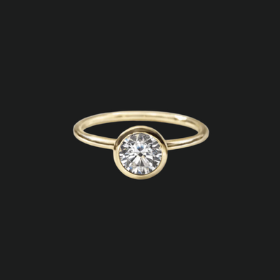 18K Yellow Gold Round Bezel Diamond Engagement Ring