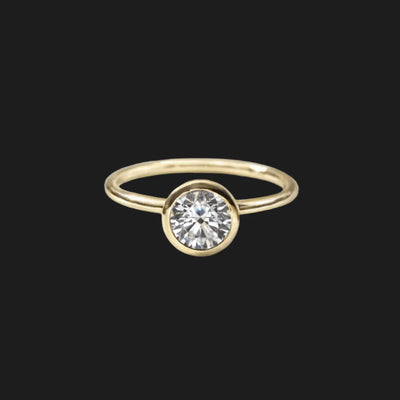 18K Yellow Gold Round Bezel Diamond Engagement Ring