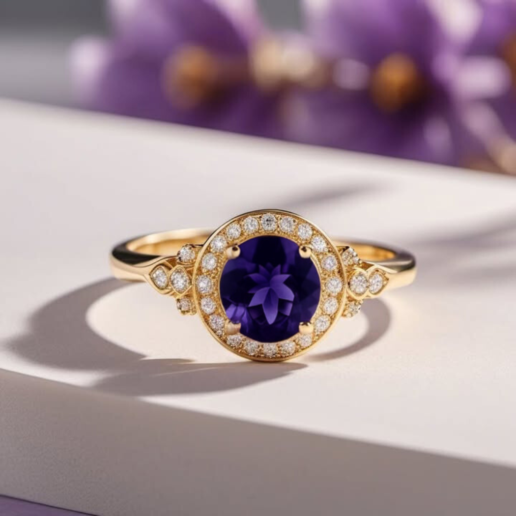 Klasični Sapphire & Diamond Halo prsten