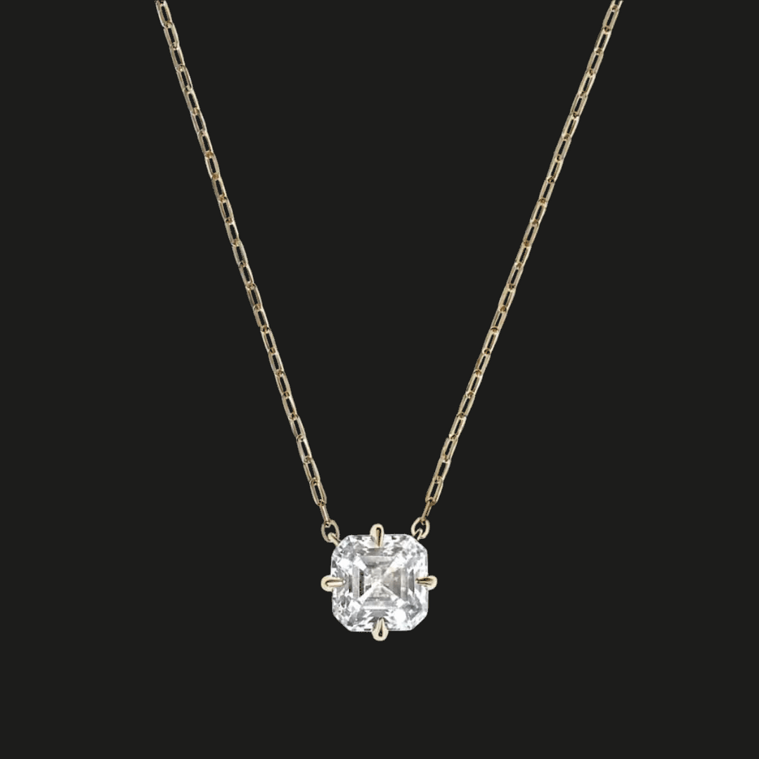 Asscher Diamond Solitaire Necklace 14K Yellow Gold Asscher