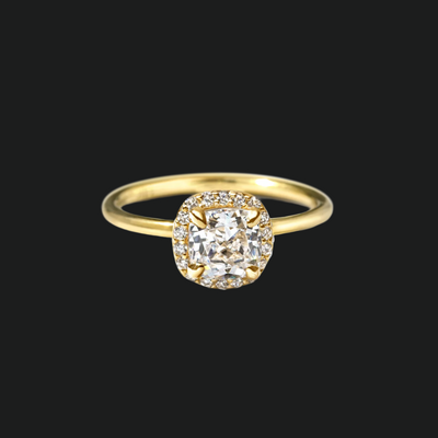 18K Yellow Gold Cushion Halo Engagement Ring