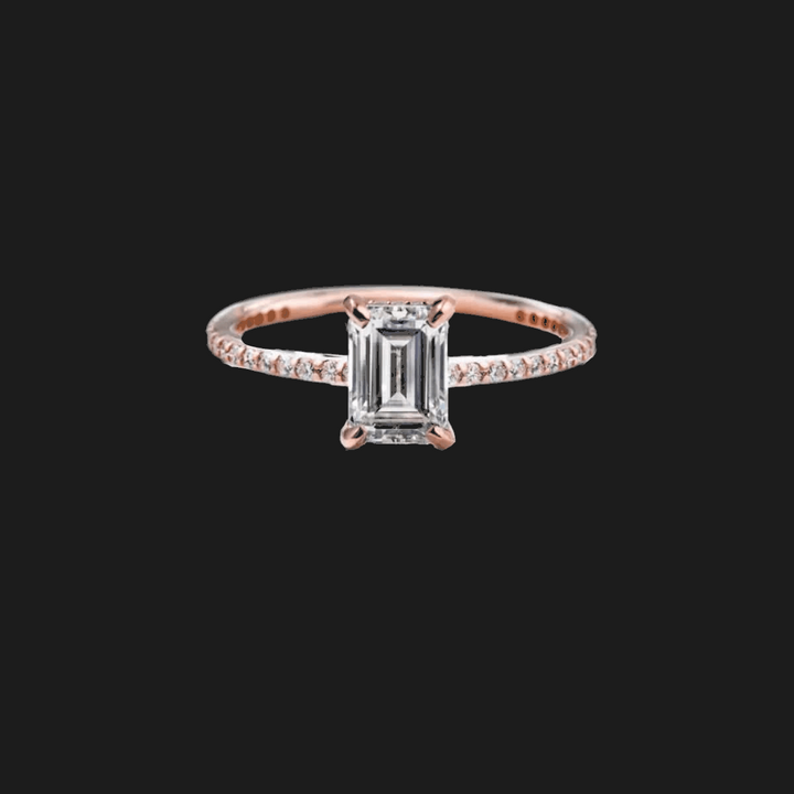 Round Pavé Diamond Engagement Ring 18K Rose Gold Emerald