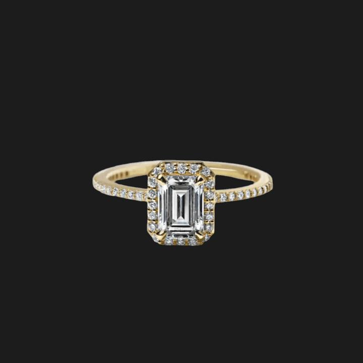 Oval Halo Diamond Engagement Ring 18K Yellow Gold Emerald