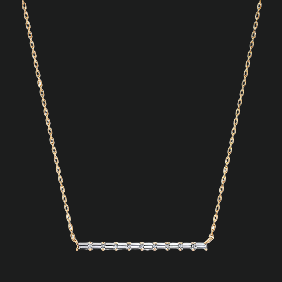 Baguette Diamond Bar Necklace - 9kt White Gold with Lab-Grown Diamond