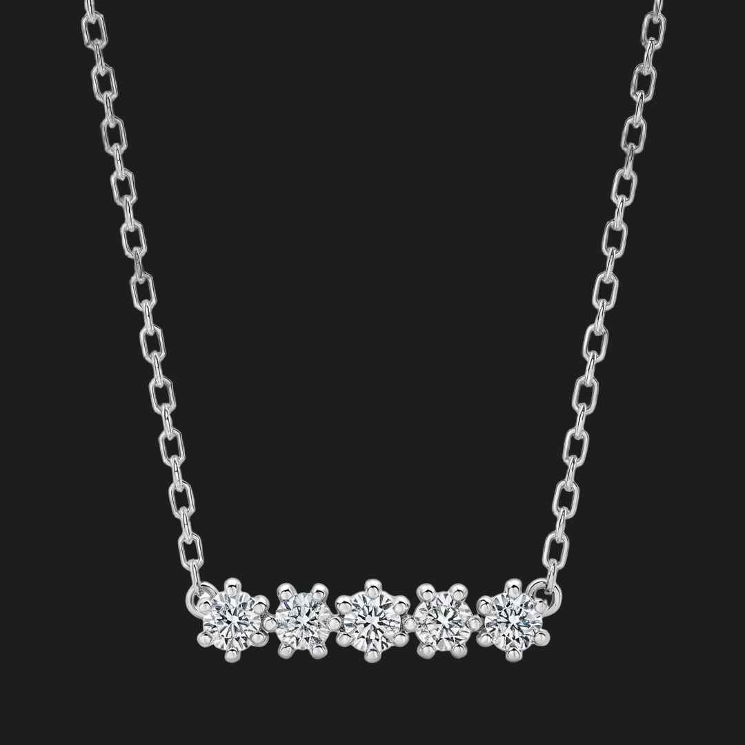 Five Stone Round Diamond Bar Necklace - 9kt White Gold with Lab-Grown Diamond